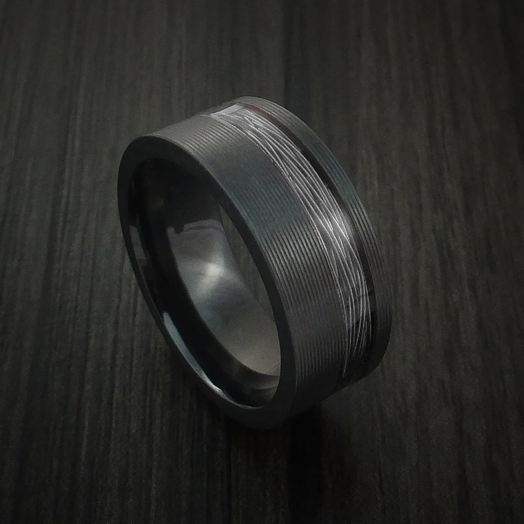 Black Zirconium and Wire Men's Ring Custom Made Choose your Color - Image 12
