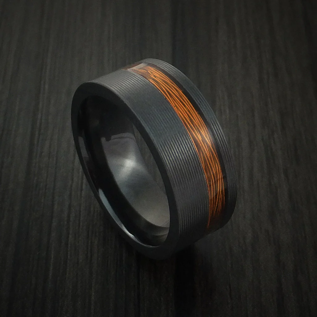 Black Zirconium and Wire Men's Ring Custom Made Choose your Color - Image 8