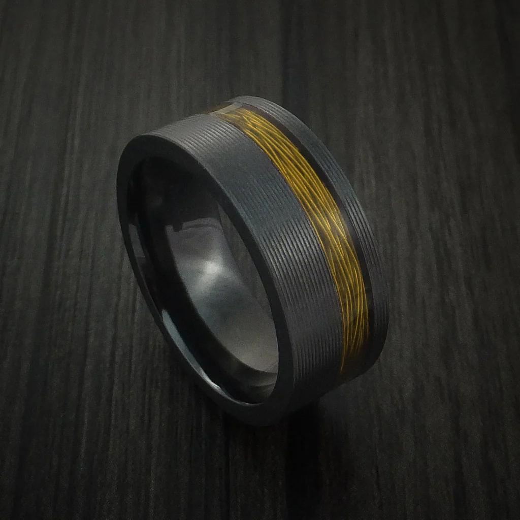 Black Zirconium and Wire Men's Ring Custom Made Choose your Color - Image 9