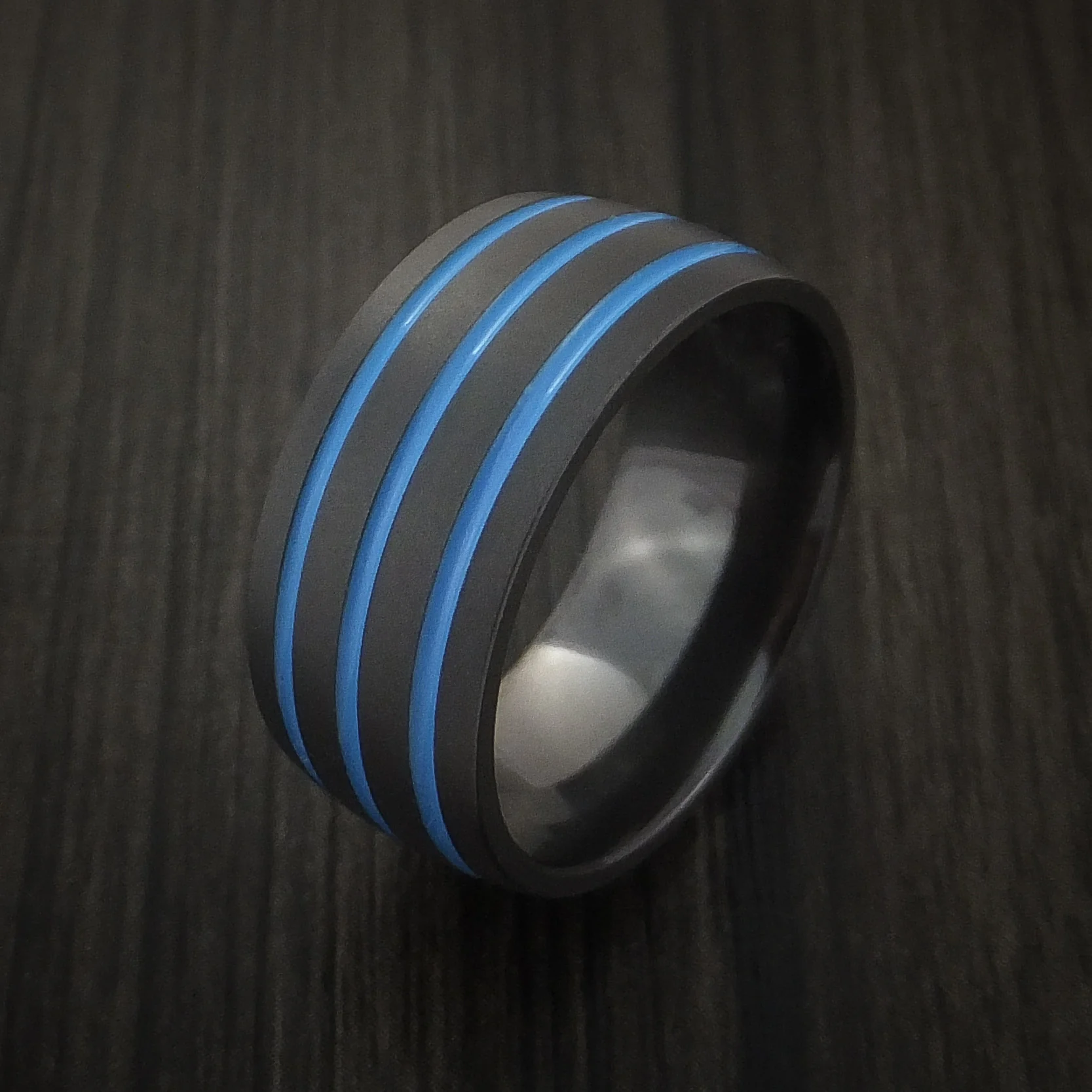 Black Zirconium Band with Tri-Color Inlay Custom Made Men's Ring - Image 3
