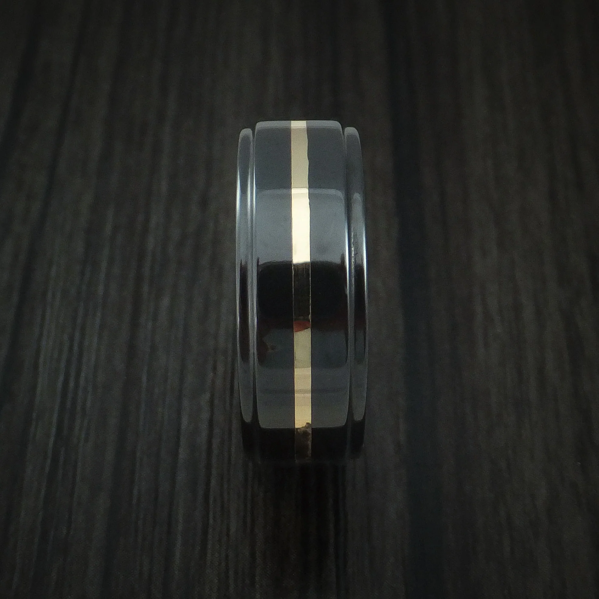 Black Zirconium with 14k Yellow Gold and Wild Purple Cerakote Sleeve Custom Made Men's Band - Image 3