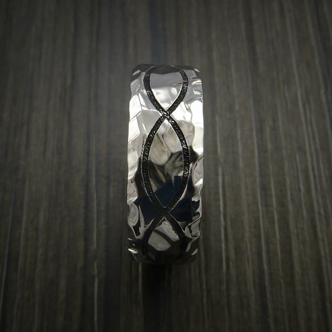 Titanium Celtic Rock Hammer Finish Cerakote Band Color Infinity Design Men's Ring - Image 4