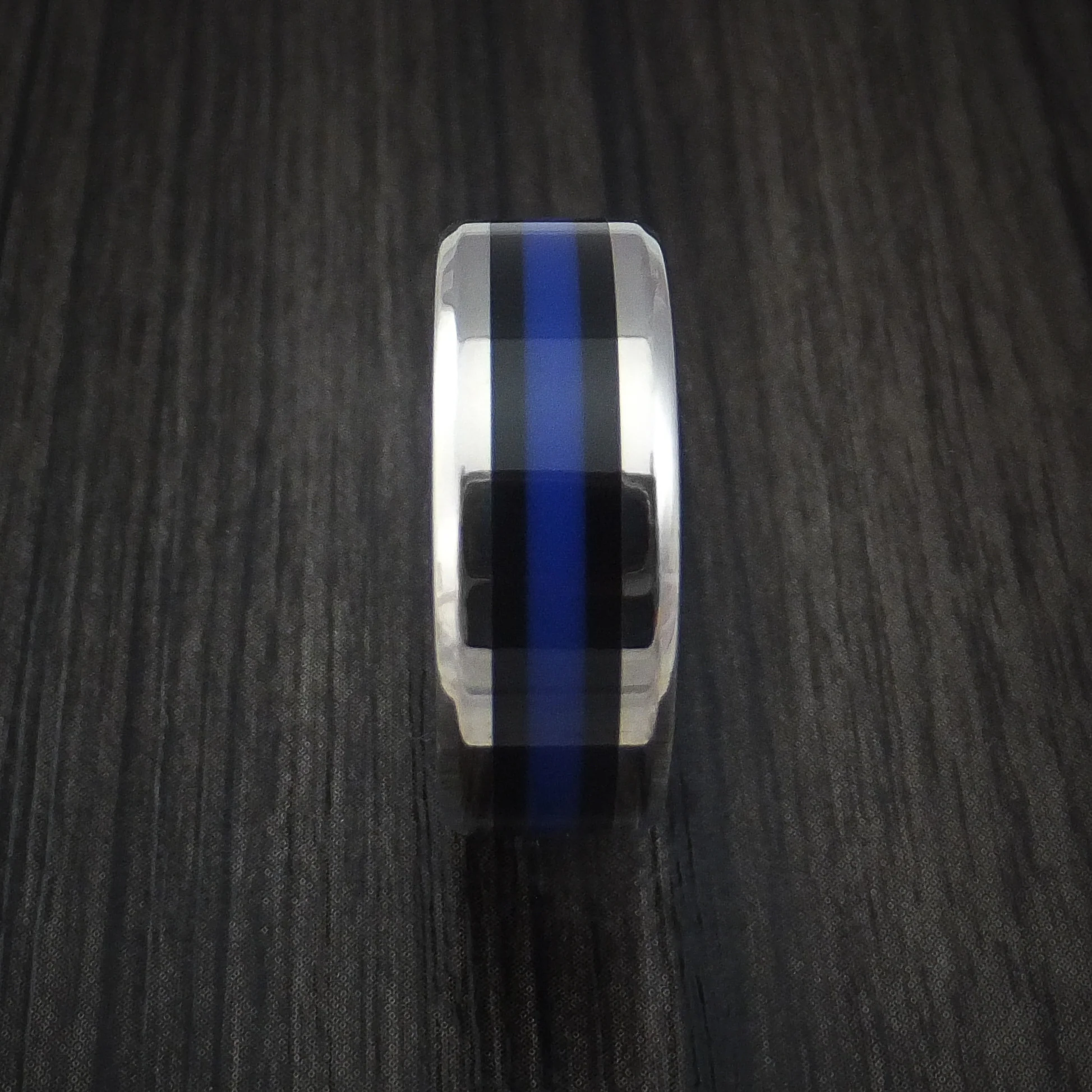 Titanium Blue Inlay Men's Ring Custom Made Band - Image 3