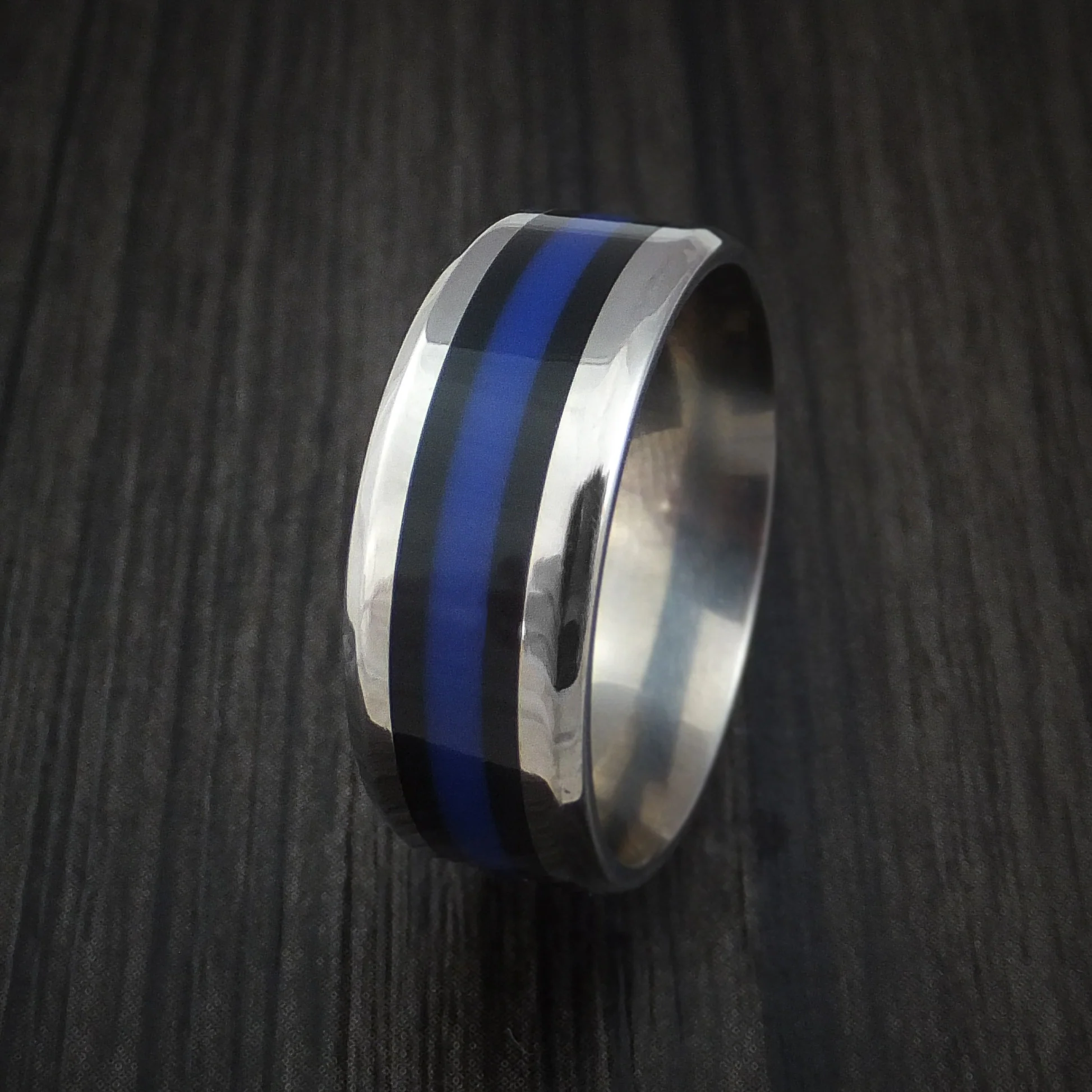 Titanium Blue Inlay Men's Ring Custom Made Band - Image 4